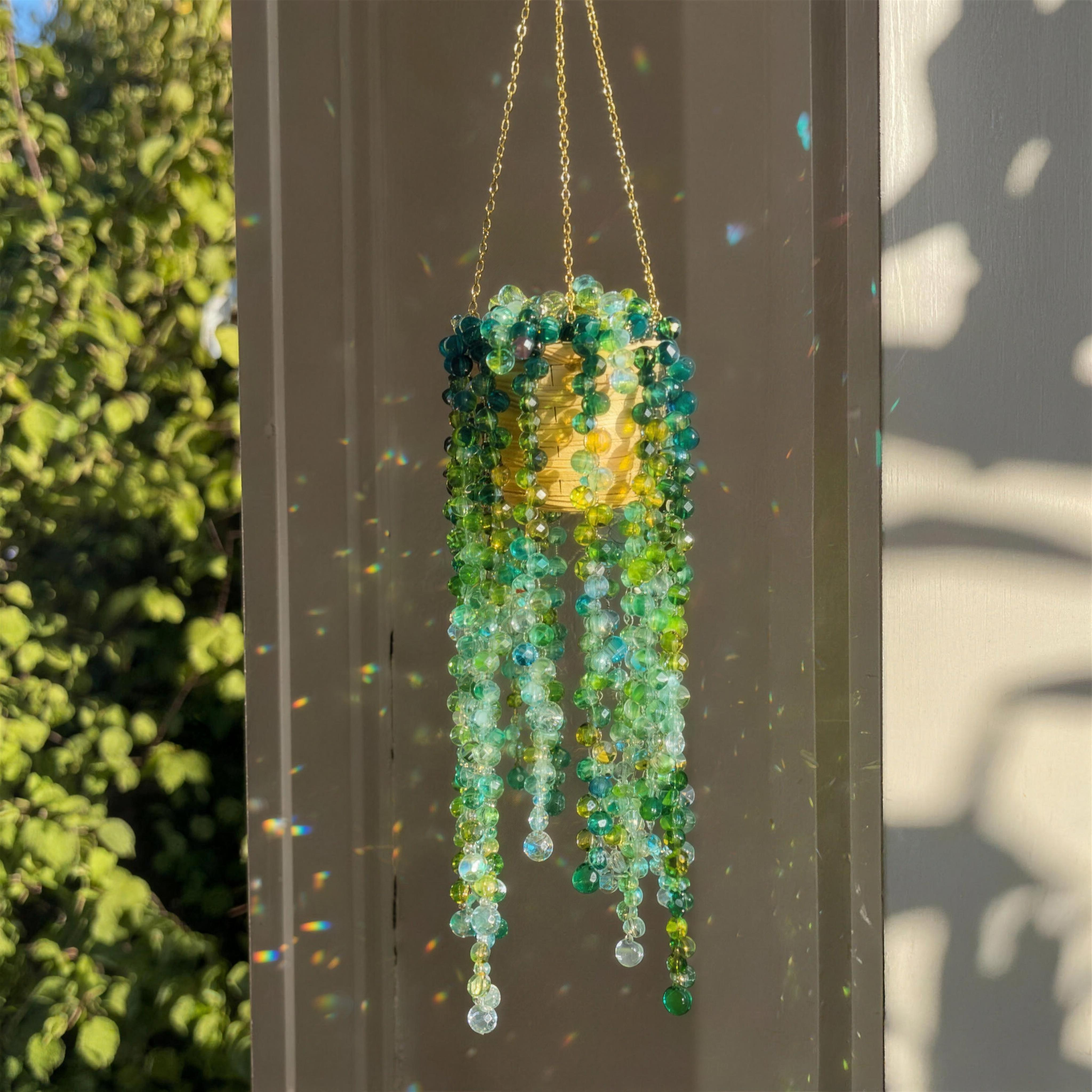 Handmade Beaded Crystal Plant Suncatcher
