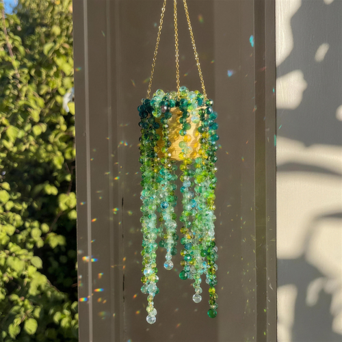 Handmade Beaded Crystal Plant Suncatcher