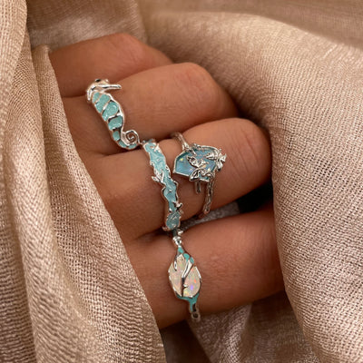 Aqua Ocean Reef Open 925 Sterling Silver Ring
