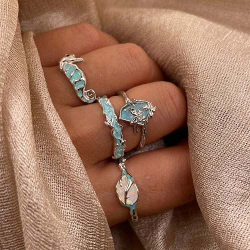 Aqua Ocean Reef Open 925 Sterling Silver Ring