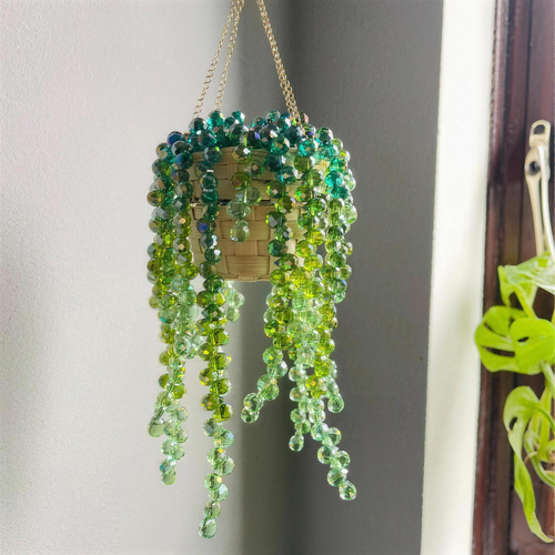Handmade Beaded Crystal Plant Suncatcher