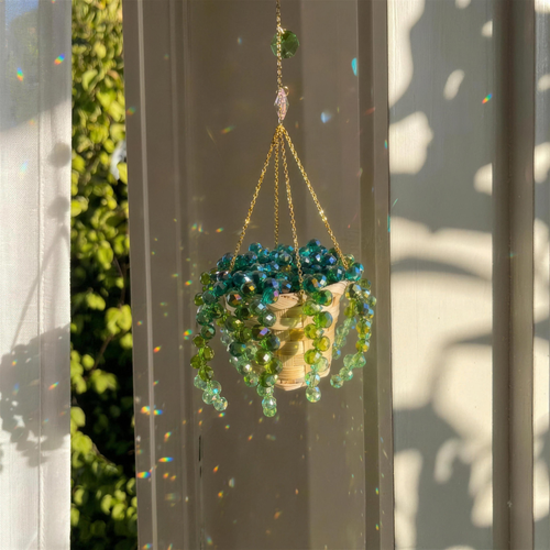 Handmade Beaded Crystal Plant Suncatcher