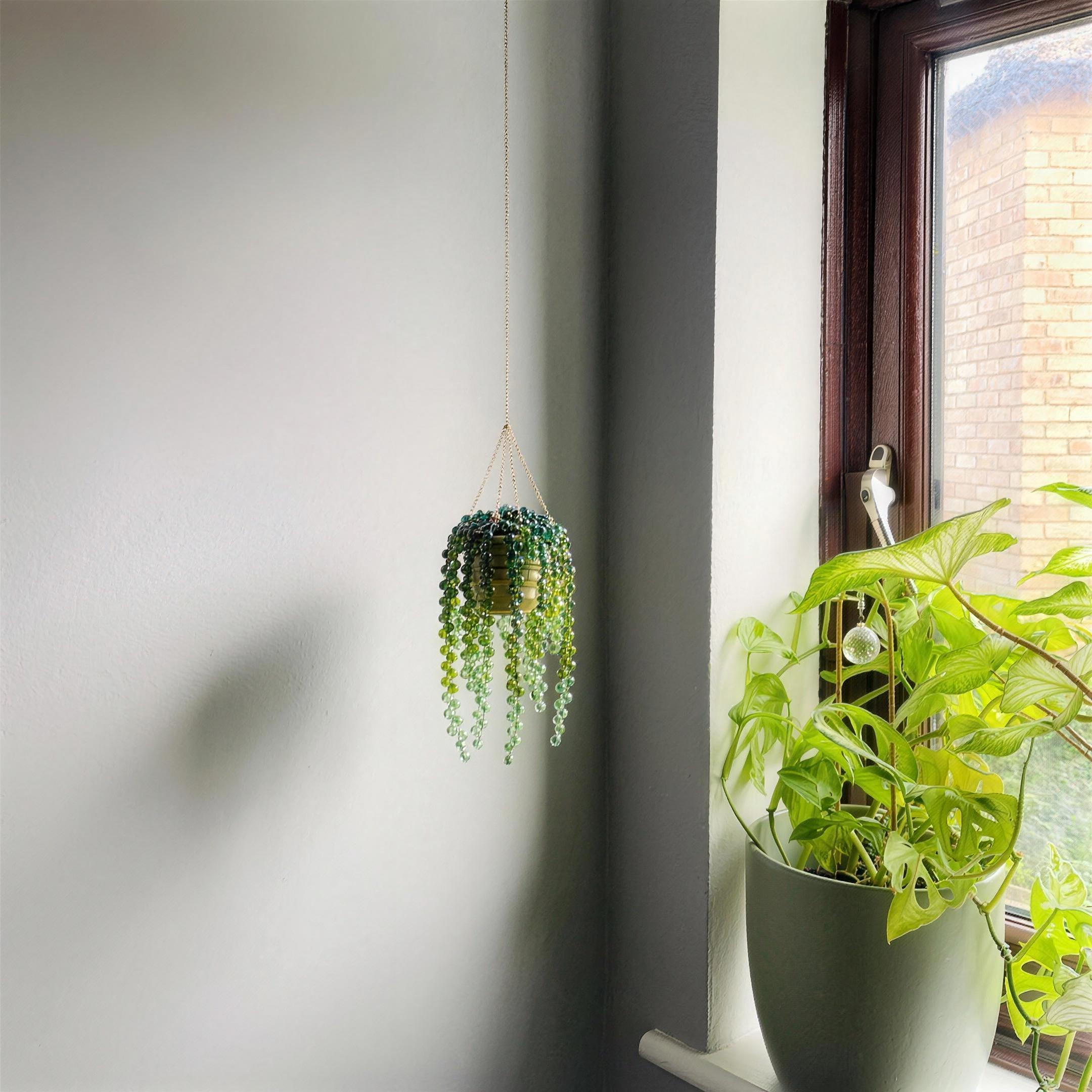 Handmade Beaded Crystal Plant Suncatcher
