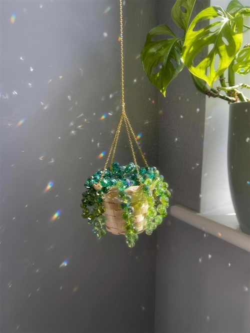 Handmade Beaded Crystal Plant Suncatcher